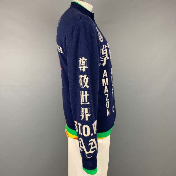 WALTER VAN BEIRENDONCK 2006 Blue & Green Wool  Cotton Reversible Cardigan - Picture 3 of 9